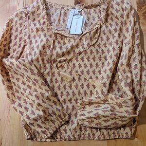 Lucky Brand Beige and Maroon Patterned Blouse